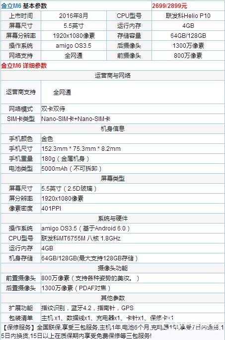 金立M6配置怎么樣？金立M6配置參數(shù)詳情